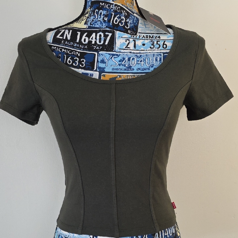 NWT! Levi's Olive Green Short Sleeve Tee Shirt CORSET style Cute! Sexy!